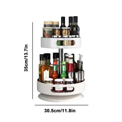Rangement cuisine plateau tournant étagère à épices double niveau robuste - Cuisinelecoffret.com