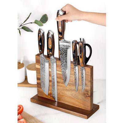 Rangement cuisine pour couteaux magnétique facile entretient bois d'acacia - Cuisinelecoffret.com
