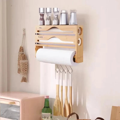 Rangement-cuisine-distributeur-papier-film-en-bois-bamboo