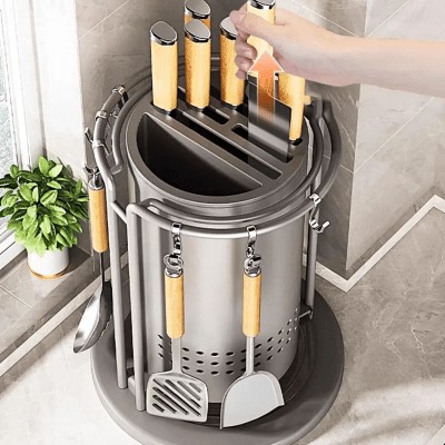 Rangement cuisine bloc couteaux rotatif métal robuste qualité inégalé - Cuisinelecoffret.com