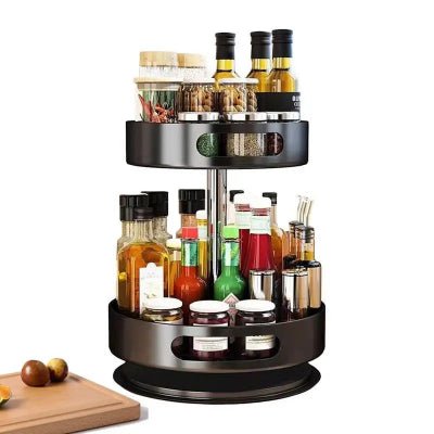 Rangement cuisine plateau tournant étagère à épices double niveau robuste - Cuisinelecoffret.com