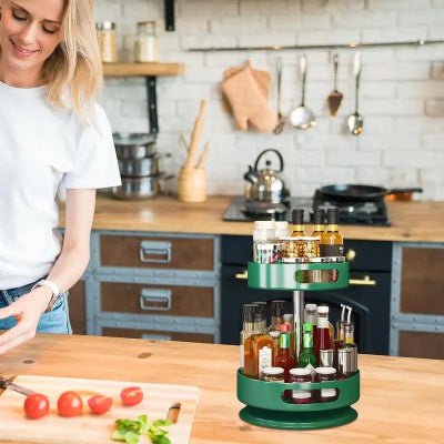 Rangement cuisine plateau tournant étagère à épices double niveau robuste - Cuisinelecoffret.com