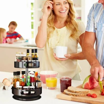 Rangement cuisine plateau tournant étagère à épices double niveau robuste - Cuisinelecoffret.com