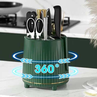 Rangement cuisine support à ustensiles rotatif bloc couteaux innovant - Cuisinelecoffret.com