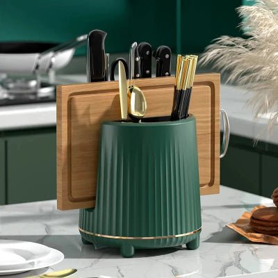 Rangement cuisine support à ustensiles rotatif bloc couteaux innovant - Cuisinelecoffret.com