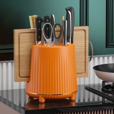 Rangement cuisine support à ustensiles rotatif bloc couteaux innovant - Cuisinelecoffret.com