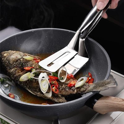 Ustensiles de cuisine: Duo spatules inoxydable pince pour cuisine haut de gamme - Cuisinelecoffret.com