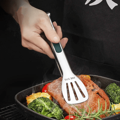 Ustensiles de cuisine: Duo spatules inoxydable pince pour cuisine haut de gamme - Cuisinelecoffret.com